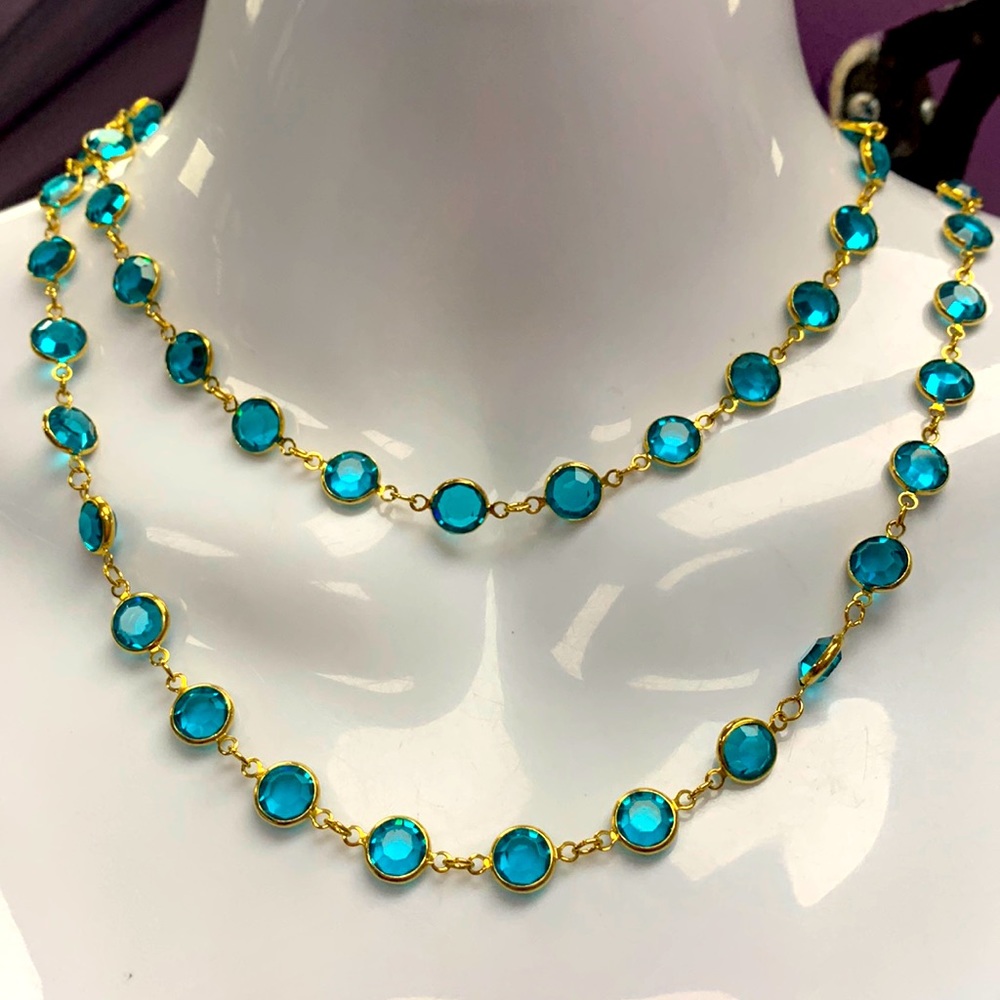 Vintage Swarovski Crystal Necklace 🦋 Swan Signed Hangtag 🦋 BEAUTIFUL AQUA 🦋